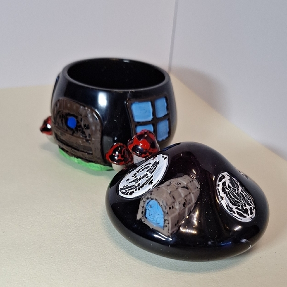 Whimsical Black Mushroom House Figurine - Picture 2 of 4